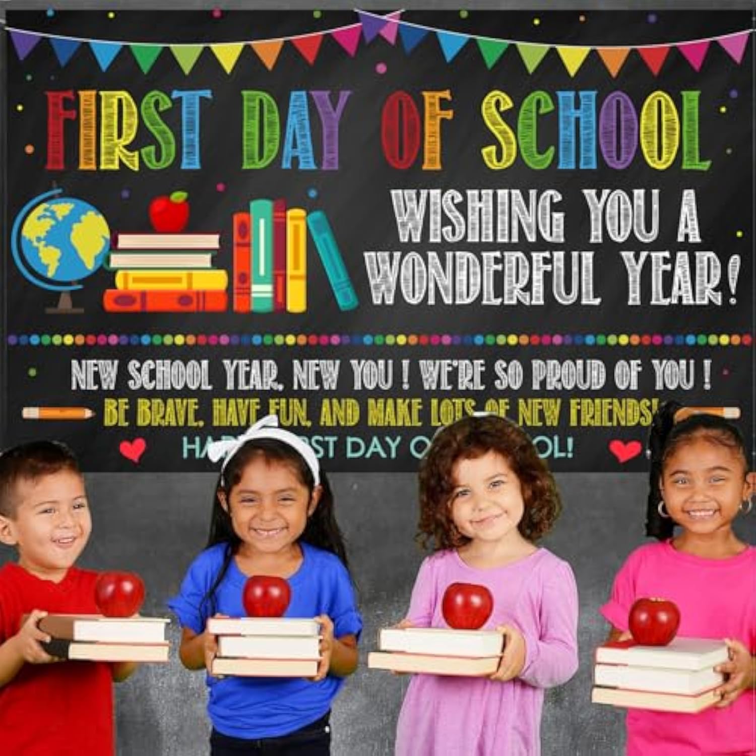 First Day of School Backdrop Banner Welcome Preschool & Kindergarten Photo Prop