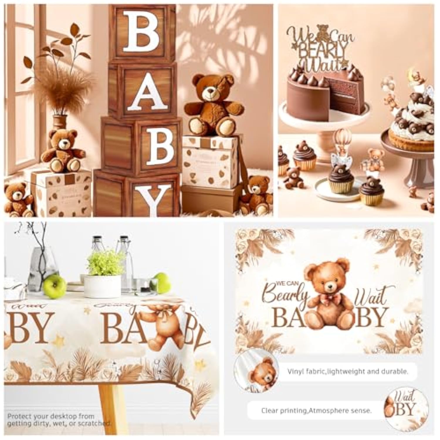 Bear Baby Shower Decorations, Brown Netural Balloon Arch Kit We Can Barely Wait Banner Plates Tablecloth Bear Baby Shower Decorations Brown Beige 249 Pcs