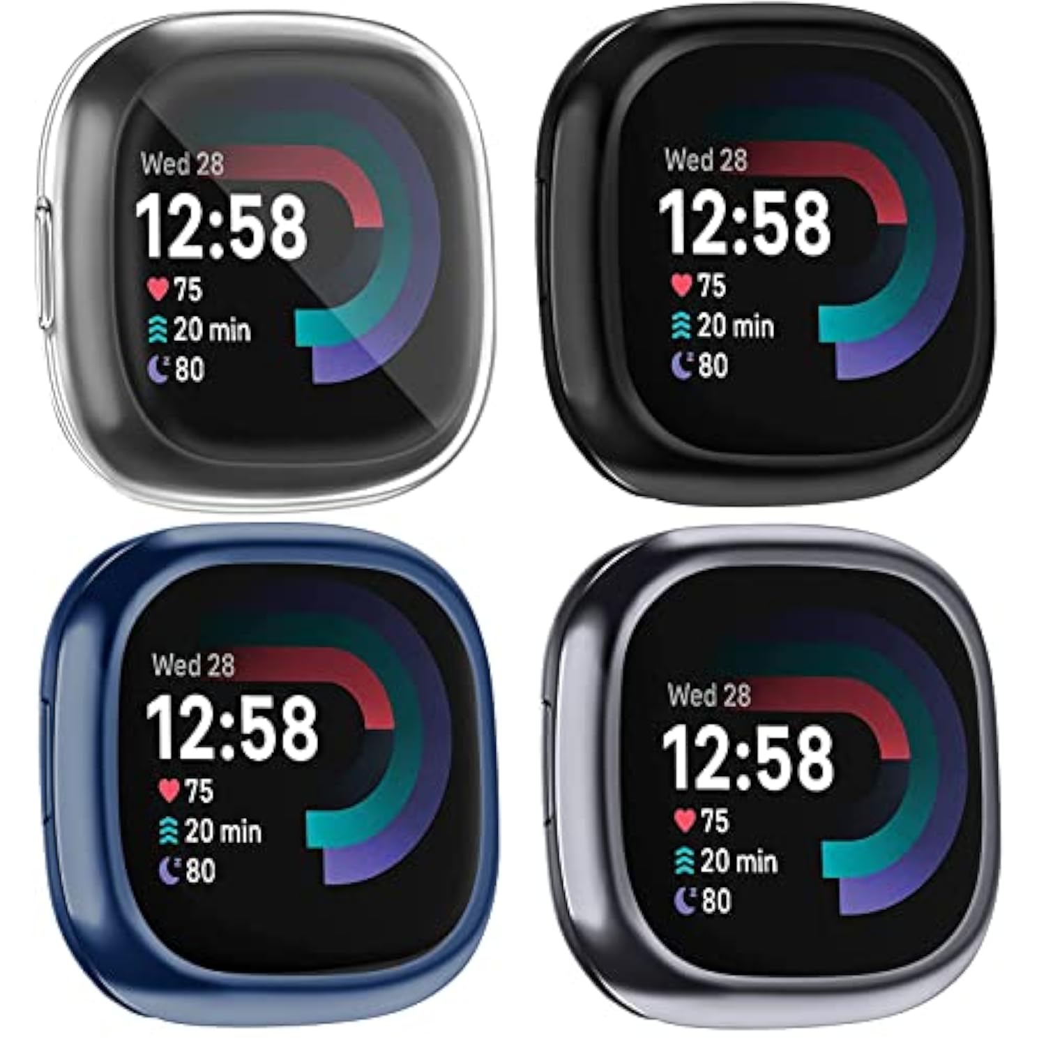 4 Pack Fitbit Sense 2 Versa 4 Screen Protector Case TPU Bumper