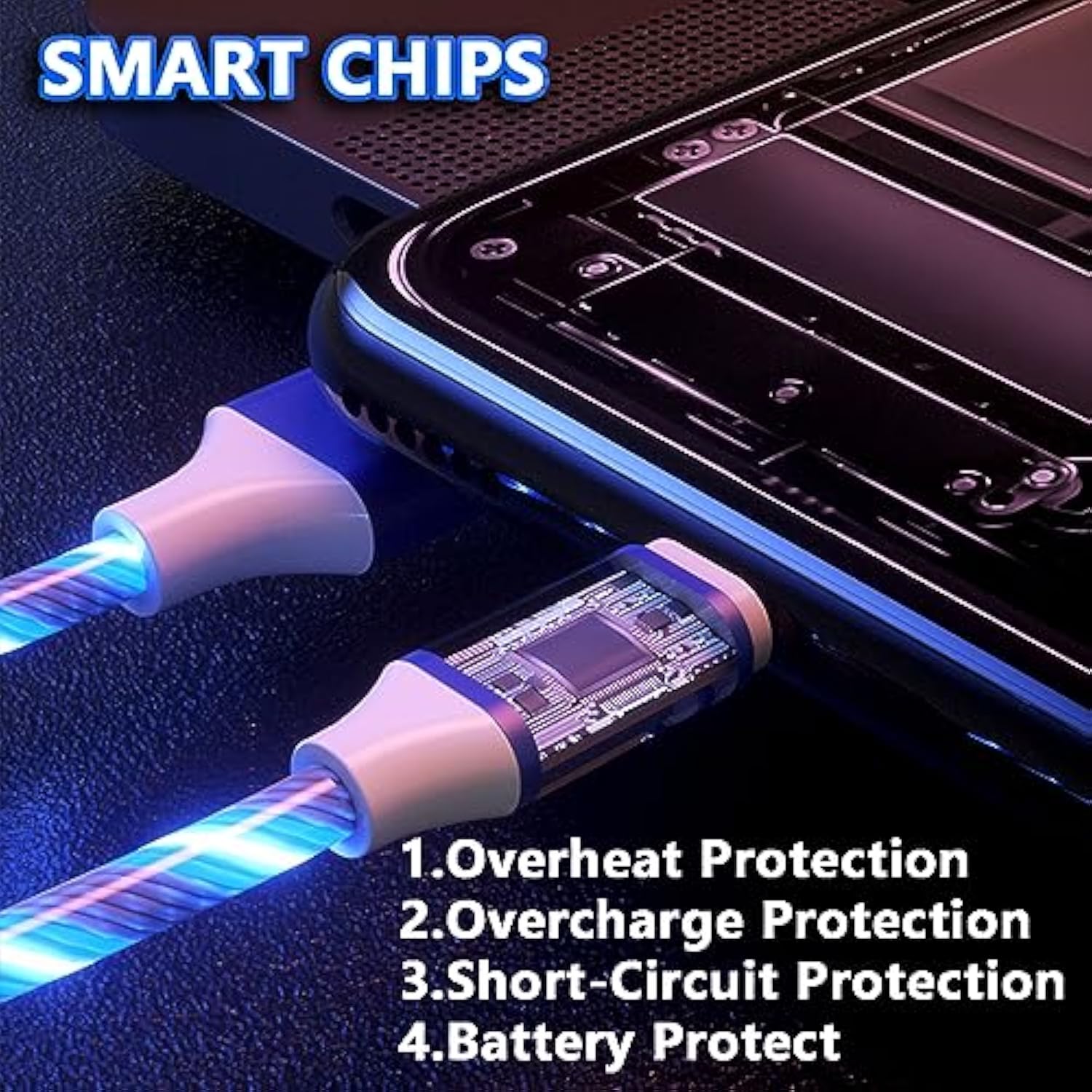 2 Packs Micro Usb Cable Android Charger, 6.6Ft Led Light Up Glowing Micro Usb