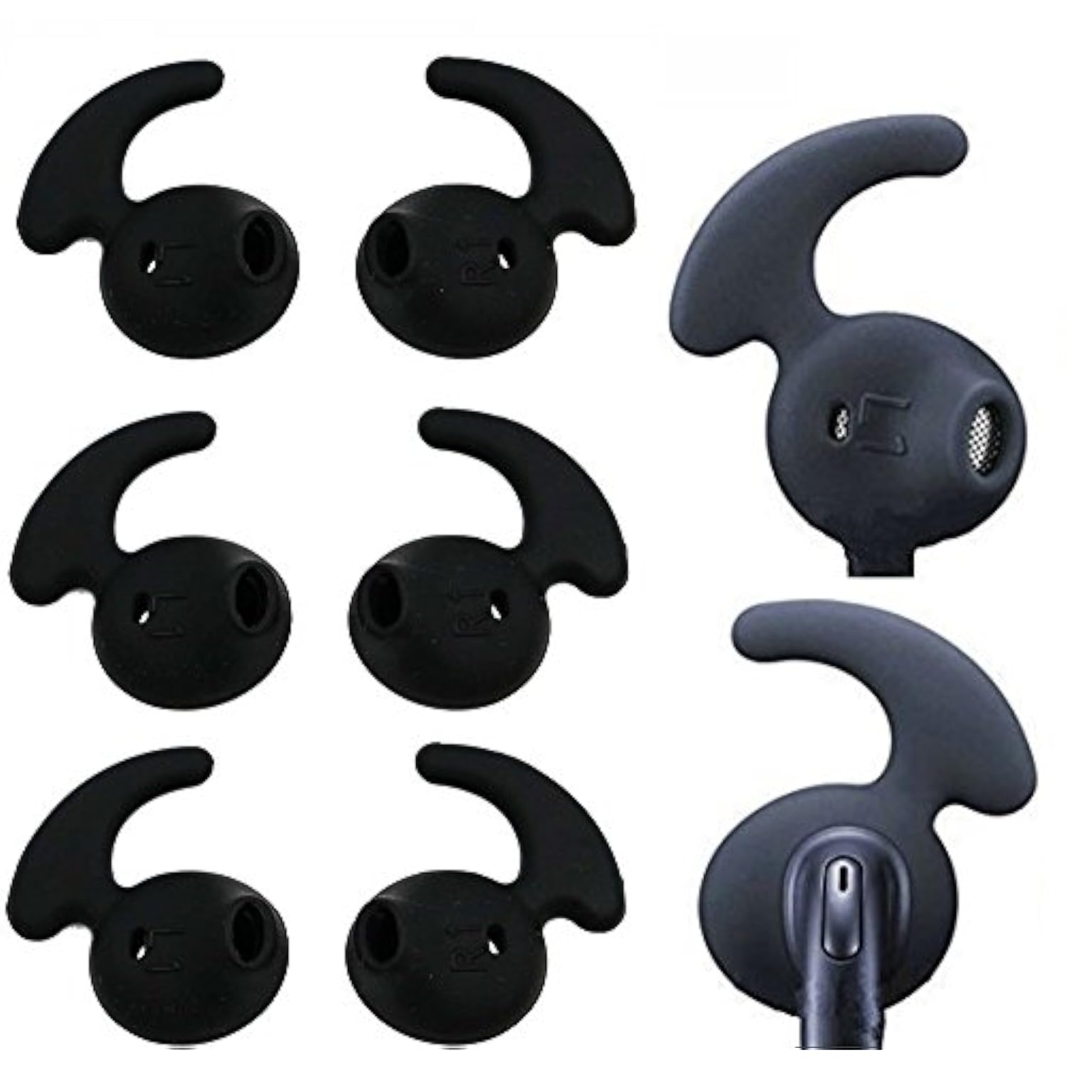 Replacement Eargel Tips For Samsung Galaxy S6 Edge S7 Edge Note 7 Earphones, Samsung Galaxy S6 S7 Note 5 Ear Gels, Anti Slip Sport Hook Design, Black And White 4 Pairs (Black)