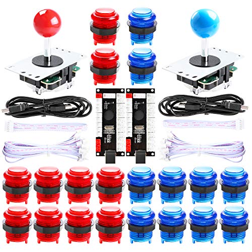 2 Player led arcade buttons and joysticks DIY kit 2x joysticks + 20x led arcade buttons game controller kit for MAME and Raspberry Pi - Red + Blue