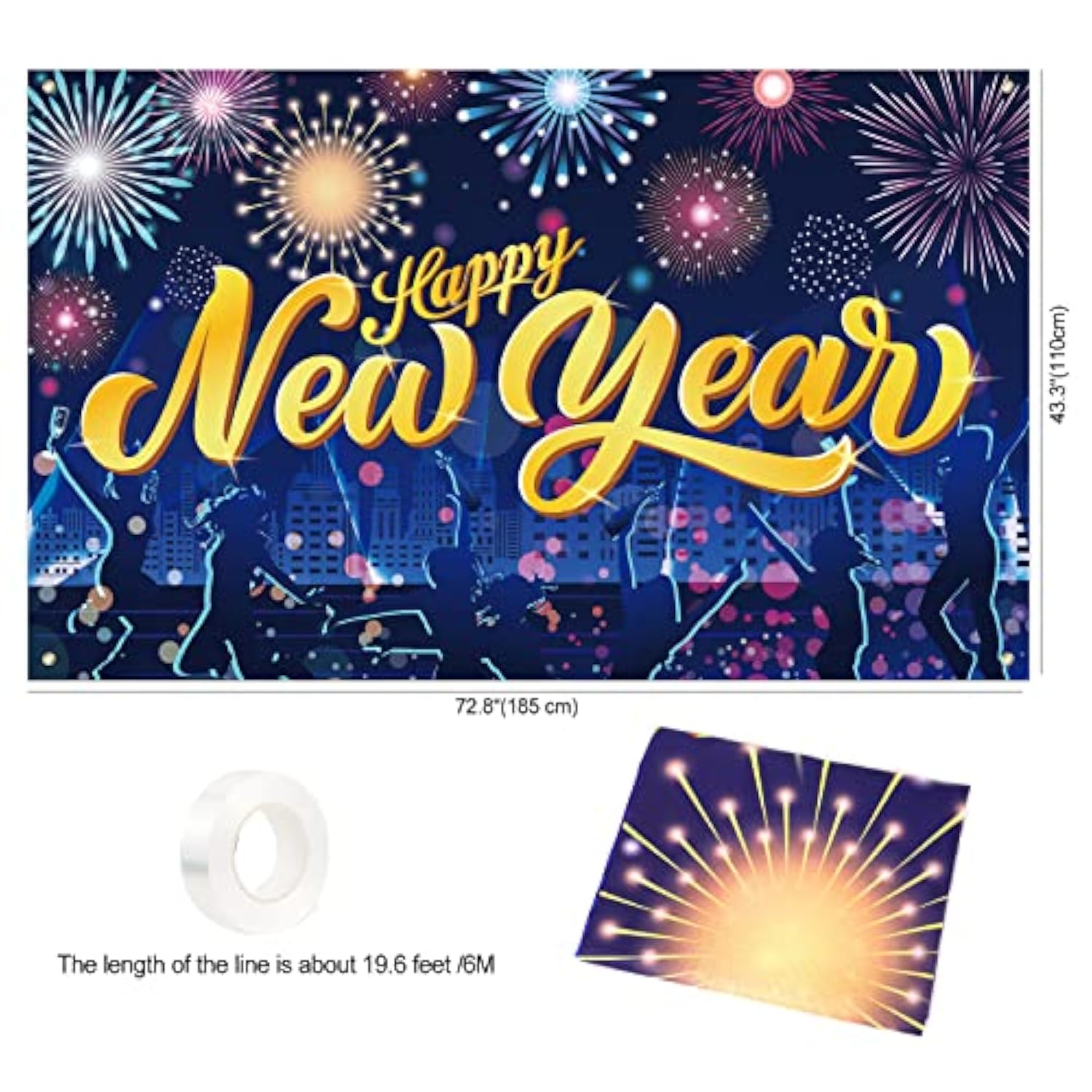 Large Fabric Happy New Year 2025 Backdrop Banner for Party Decorations