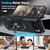 Google Pixel 9 Pro XL Case with Slide Camera Cover Screen Protector and Ring Holder Black