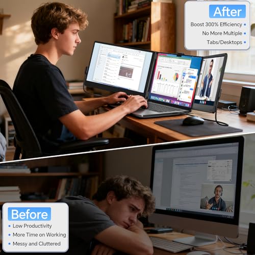 Laptop Screen Extender, 14'' Fhd 1080P Ips Portable Monitor For Laptop, Triple Screen Extender Monitor Plug-Play For Mac/Windows/Chrome, Fit 13-17.3 Laptops