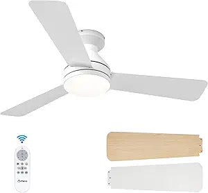 42 Inch White Ceiling Fan with Light and Remote Low Profile Dimmable Indoor Outdoor