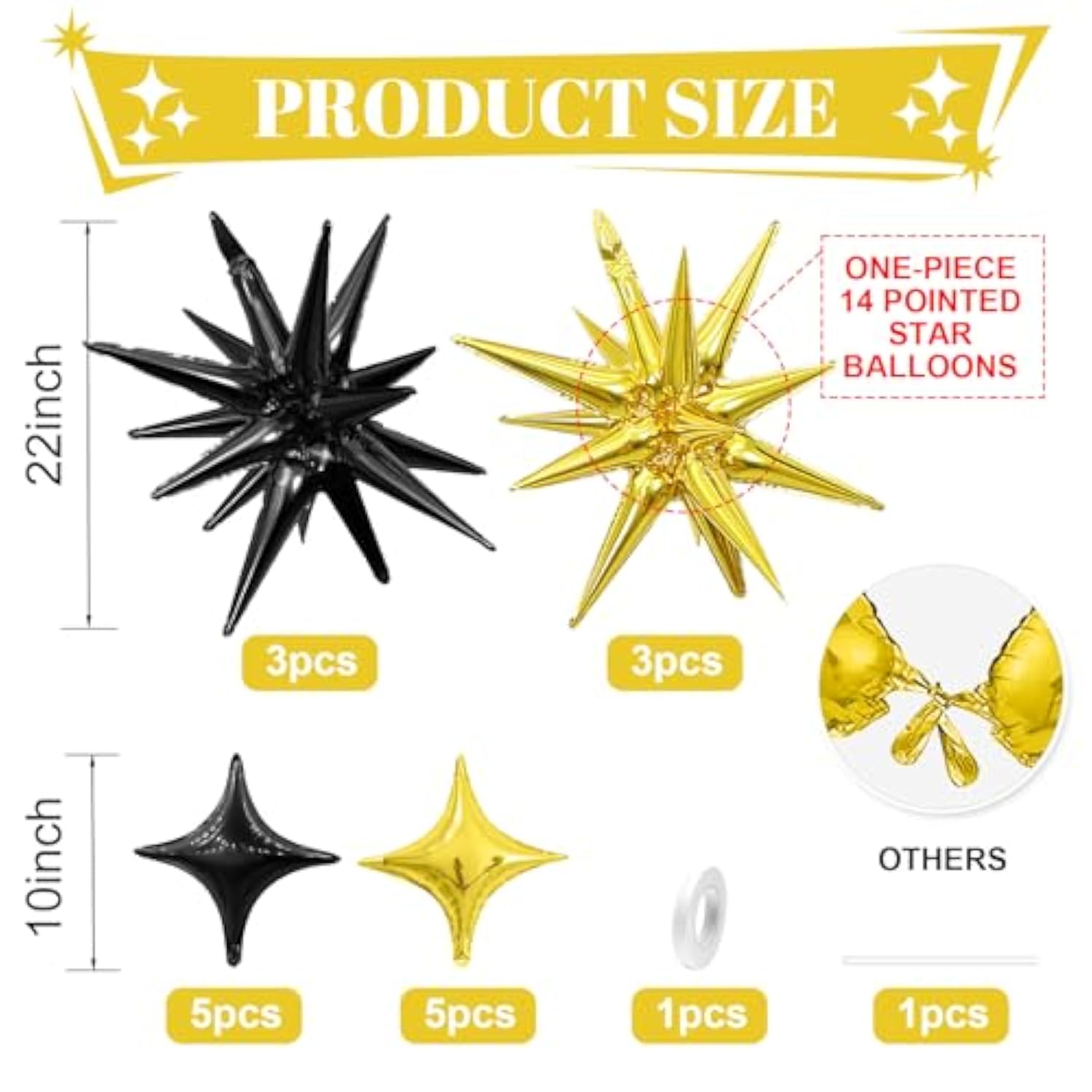 Black Gold Star Balloon Kit 16pcs for Birthday Wedding Baby Shower Parties