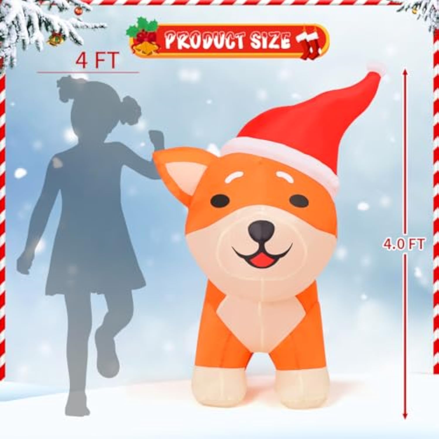 4Ft Christmas Inflatables Outdoor Decorations Blow Up Dog Built-In Leds For Christmas Indoor Outdoor Yard Lawn Garden De