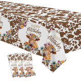 Highland Cow Birthday Decorations Tablecloth, 3 Pack Disposable Floral Boho Holy Cow Highland Theme Party Tablecover Supplies For Western Farm Animals Kids Birthday Baby Shower, 86In X 55In