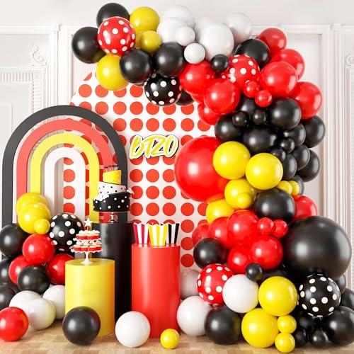 Black Yellow Red Balloon Garland Arch Kit, Balloons Arch With Red Black Dots Balloons for Birthday Party Baby Shower Decorations