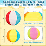 ?15Pcs Pool Party Decorations Beach Ball Paper Lanterns - Summer Luau Hawaiian Themed Hanging Decor For Home Birthday Outdoor Indoor
