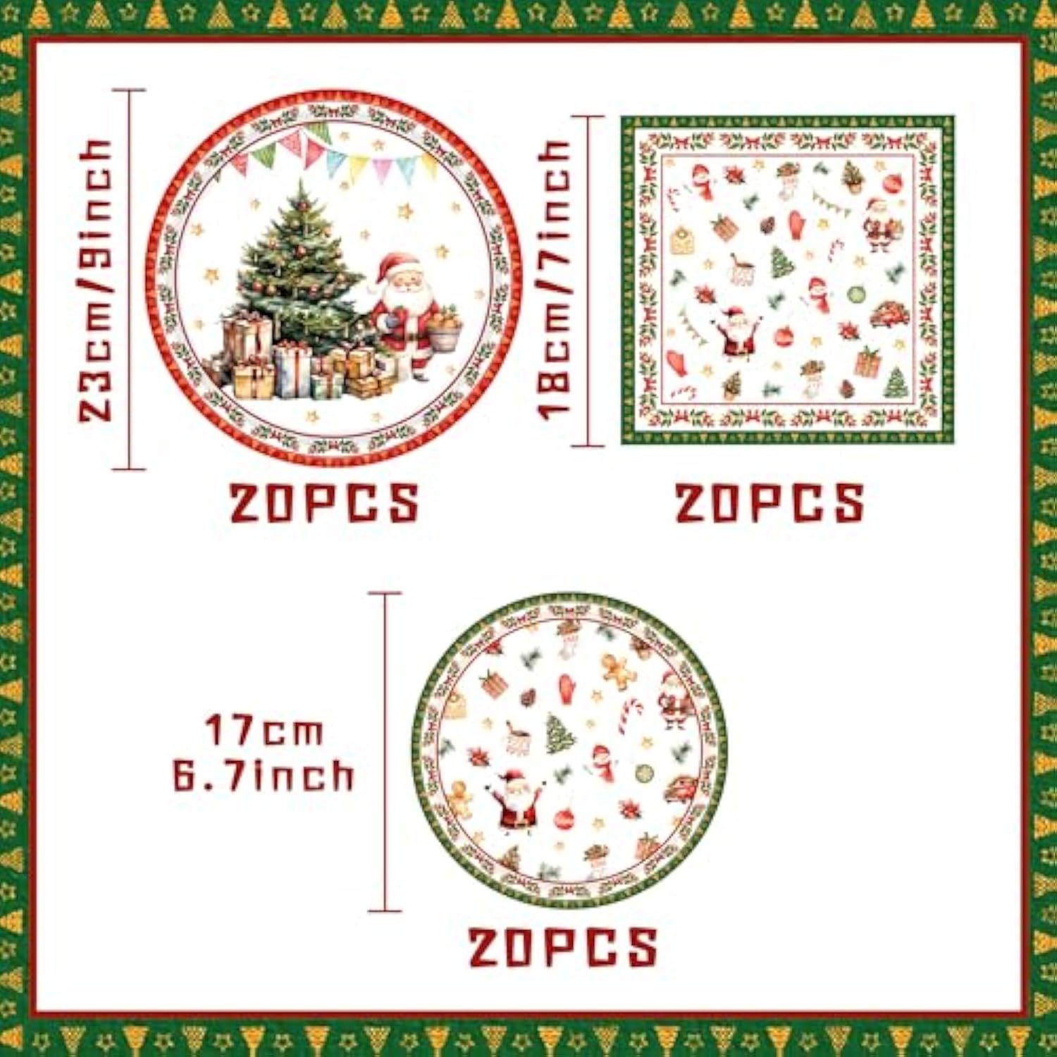 60Pcs Christmas Party Paper Plates Xmas Snowflake Disposable Merry Christmas Tableware Decoration Red Xmas Tree Paper Dishes For Party Supplies Serve 20