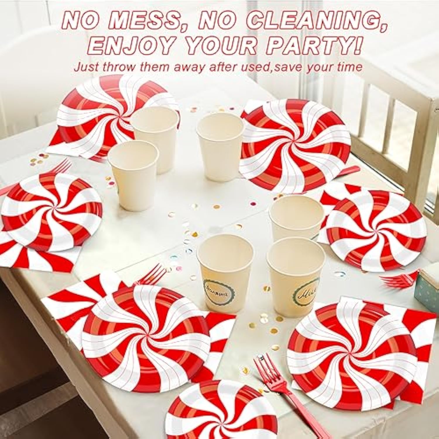 100Pcs Christmas Candy Cane Party Plates And Napkins Party Supplies Peppermint Party Tableware Set Red And White Striped Christmas Winter Party Decor Favors For Holiday Xmas Theme Party Serves 25