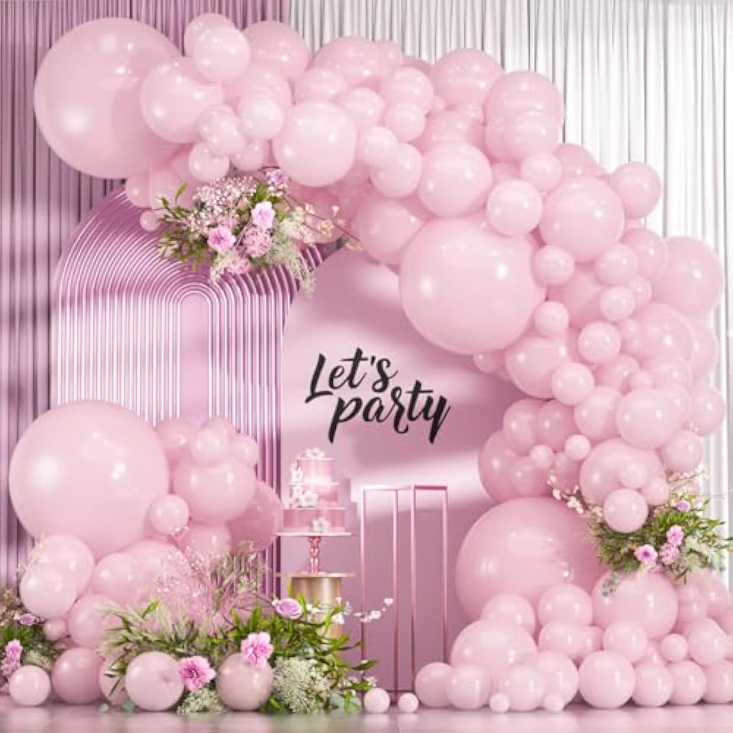 114Pcs Light Pink Balloon Garland Arch Kit, 18 12 10 5 Inch Pastel Pink Latex Balloons Different Sizes For Engagement Bridal Bachelorette Princess Birthday Party Decorations