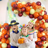 Fall Balloon Arch Kit: Orange, Burgundy, Gold Balloons with Maple Leaves
