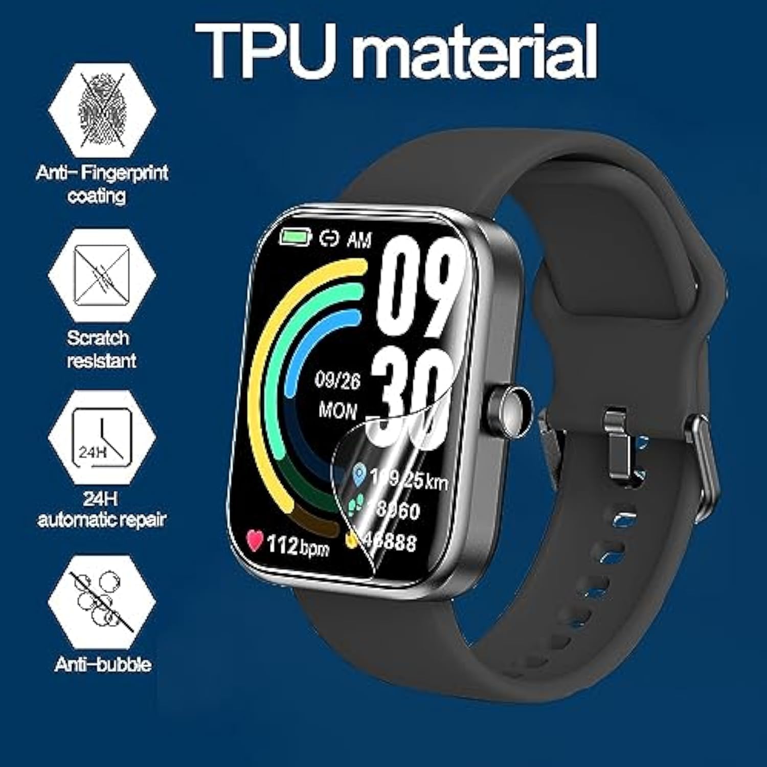 Compatible For Ruimen Smart Watches Screen Protector, [6 Pack] Full Coverage Tpu Clear Film Compatible For Ruimen D1 1.85" Smart Watches (6 Pack)
