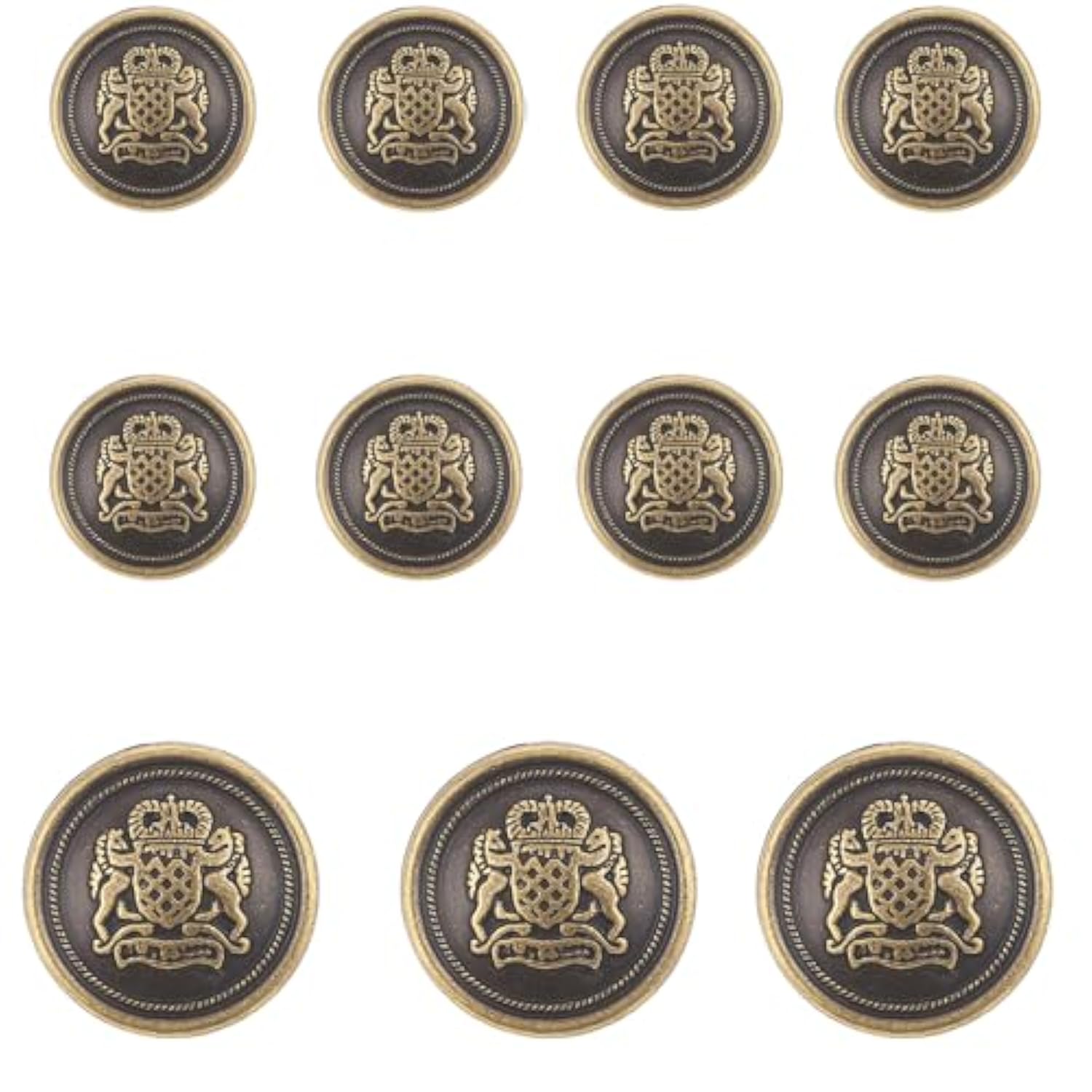 11 Piece Antiqued Bronze Metal Blazer Button Set - Crown Lion- For Bla