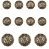 11 Piece Antiqued Bronze Metal Blazer Button Set - Crown Lion- For Bla
