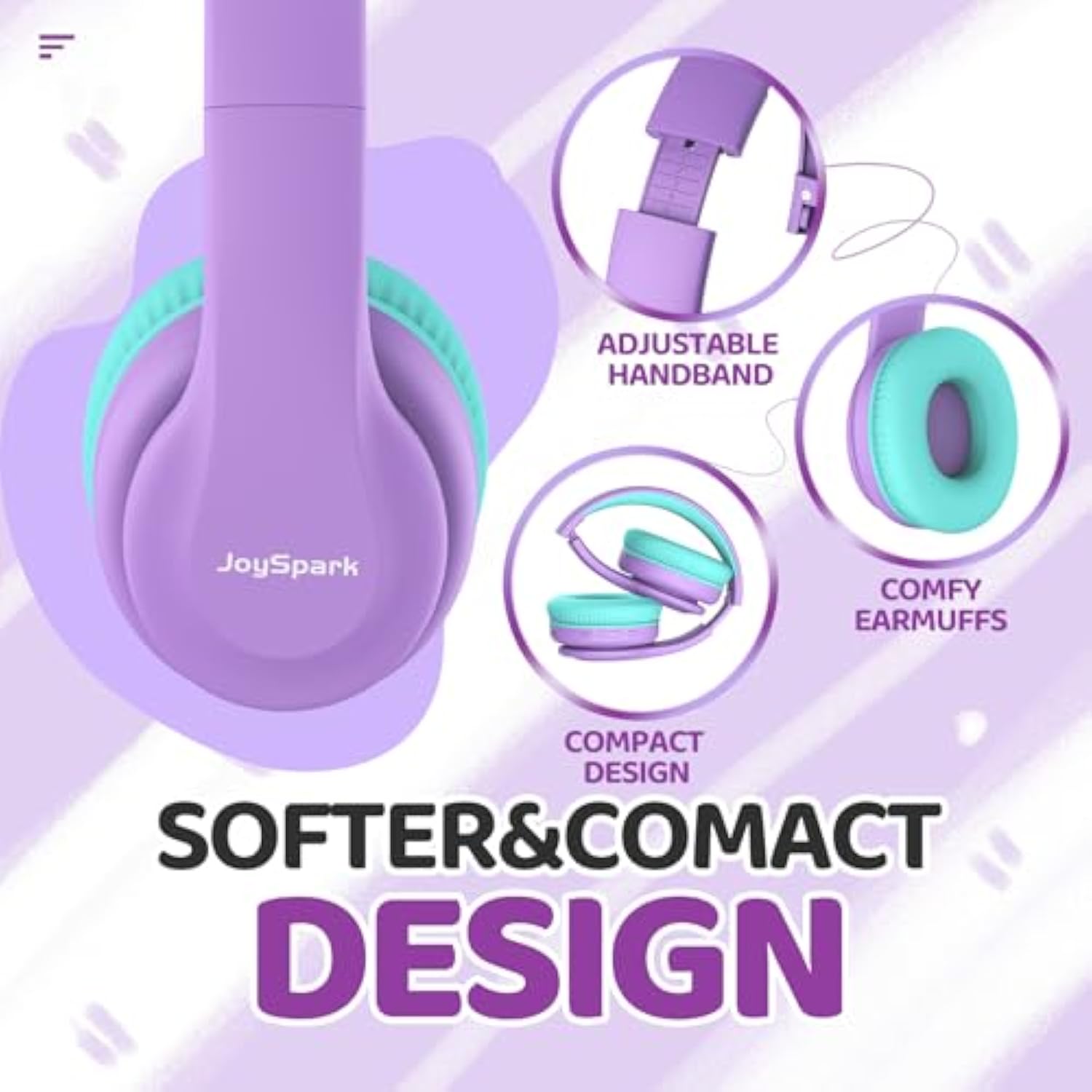 Kids Bluetooth Headphones, Lightweight Wireless Headphones For Kids, 85/94Db Volume Limited, 60 Hours Playtime, Bluetooth 5.3, Over-Ear Toddler Headsets With Built-In Mic-Purple