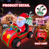 6Ft Length Inflatable Christmas Golf Cart With Santa Claus Decoration, Led Blow Up Lighted Decor Indoor Outdoor Holiday