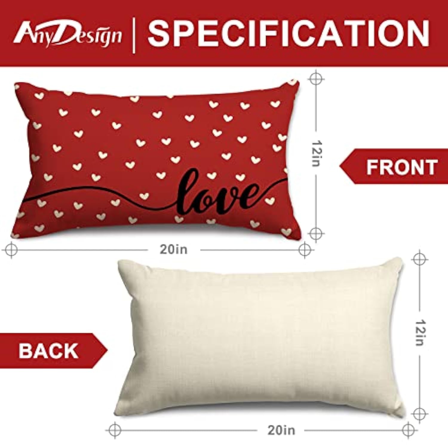 Valentine'S Day Rectangle Pillow Covers Red White Sweet Love Throw Pillow Case 12 X 20 Inch Hearts Stripes Love Cushion Cover For Home Couch Sofa Wedding Anniversary Decoration, Set Of 4