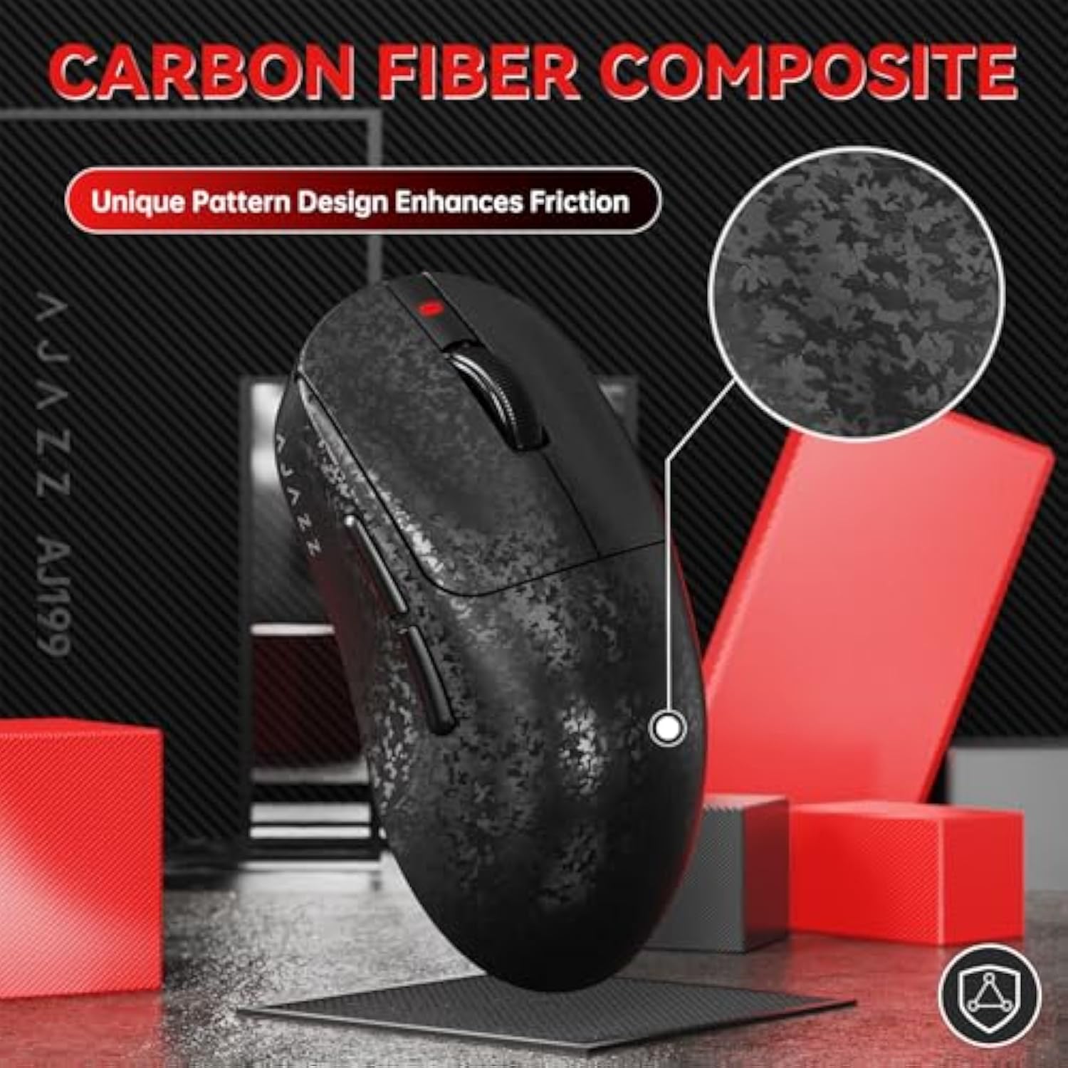 Aj199 Wireless Gaming Mouse Ultra-Lightweight 55G Tri-Mode Connection 24000 Dpi Paw3311 Sensor Carbon Fiber Shell 500Mah Battery 1K Polling Rate Durable & Anti-Slip Design Black