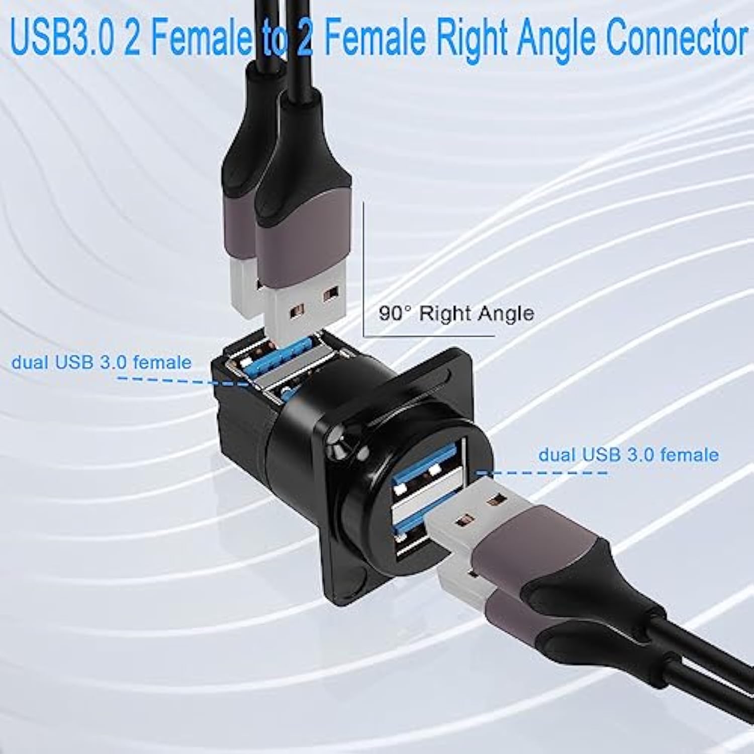 Dual Usb 3.0 Panel Mount 90° Angle Adapter 5Gbps Usb3.0 2 Female To 2 Female R
