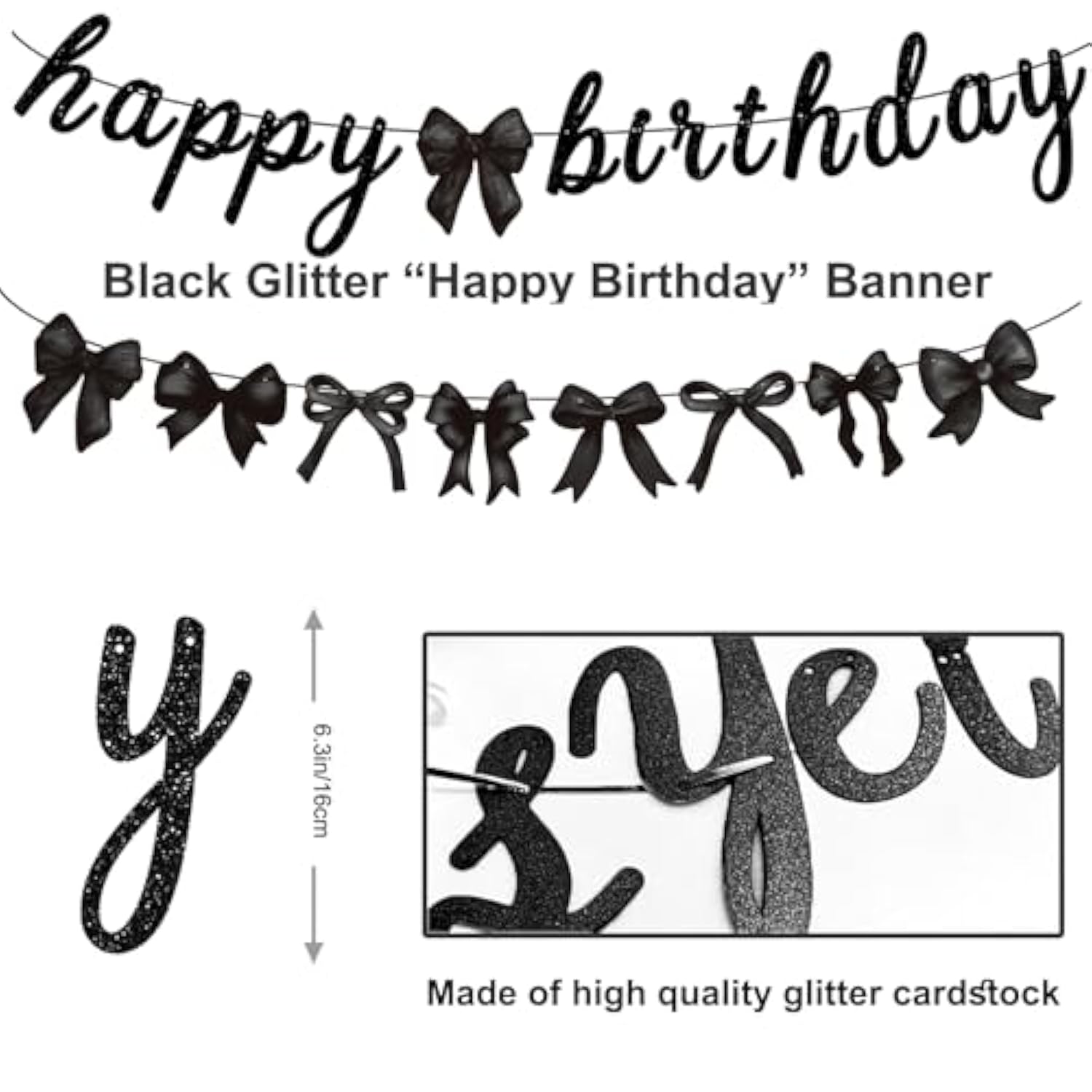 Black Bow Happy Birthday Banner for Coquette Parties & Baby Showers
