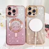 Designed For Iphone 16 Pro Max Case,Compatible With Magsafe Love Hearts Plating Camera Protection Tpu Magnetic Glitter Shockproof Phone Bumper For Women Girls 6.9"-Gold