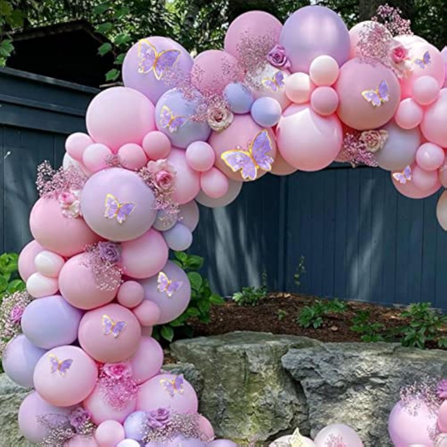 Pink & Purple Balloon Arch Kit: Metallic Lilac, Double Stuffed Balloons, Butterfly Stickers