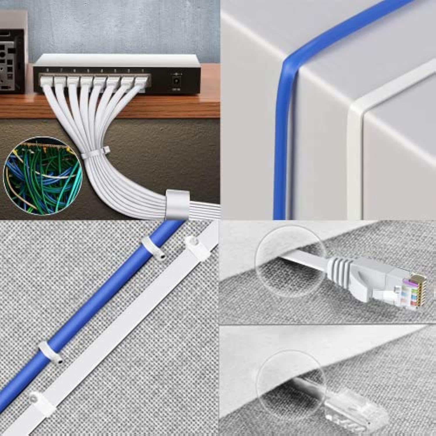 Cat6 Ethernet Cable 25 Ft 2Pack White, Cat-6 Flat Rj45 Computer Internet Lan N