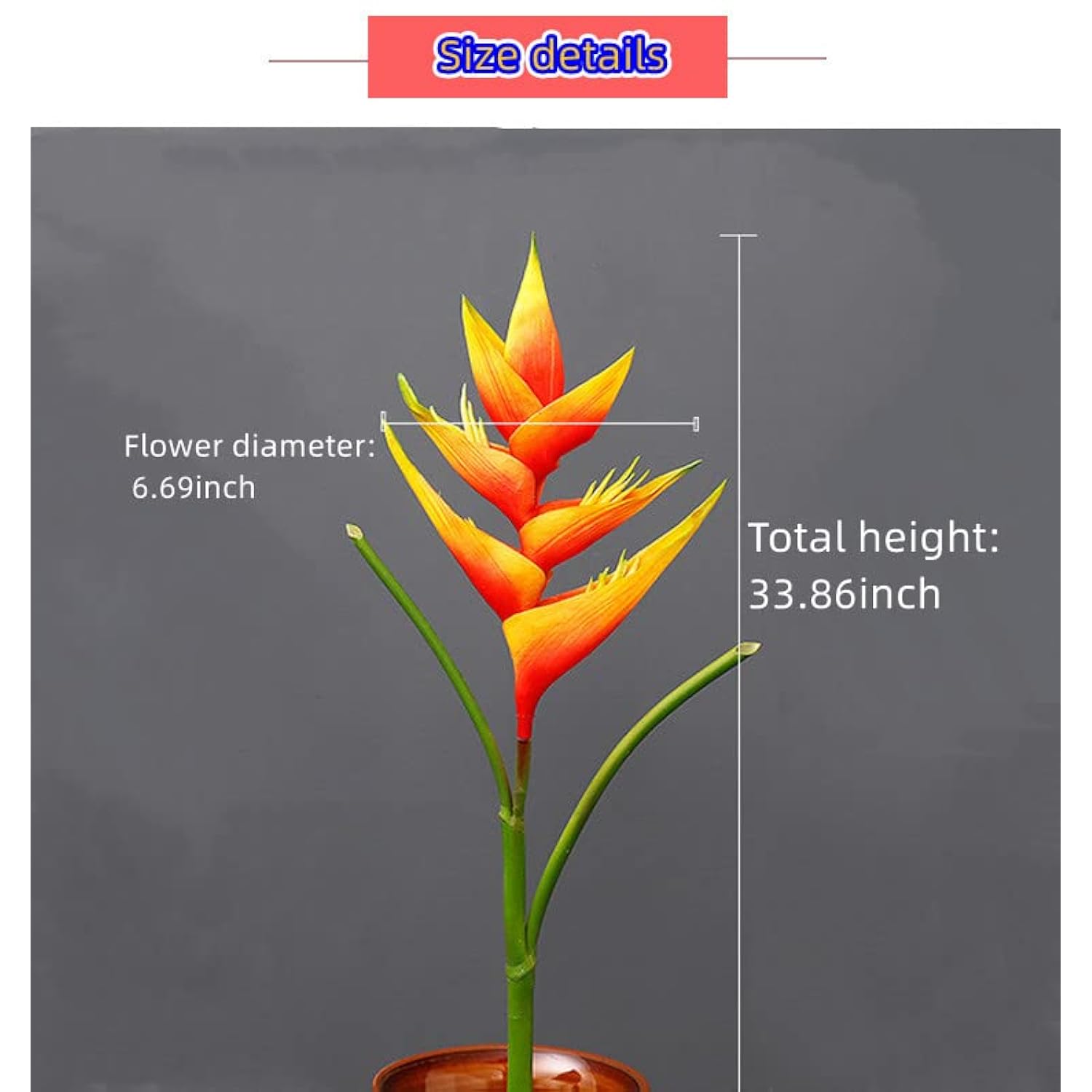 Bird Of Paradise Greenery Plants,Artificial Flowers 33.8 Inch Large Elegant Flowers Faux Flowers Bouquet Suitable For Diy Home Decor Party Theme Display,2Pcs (Orange)