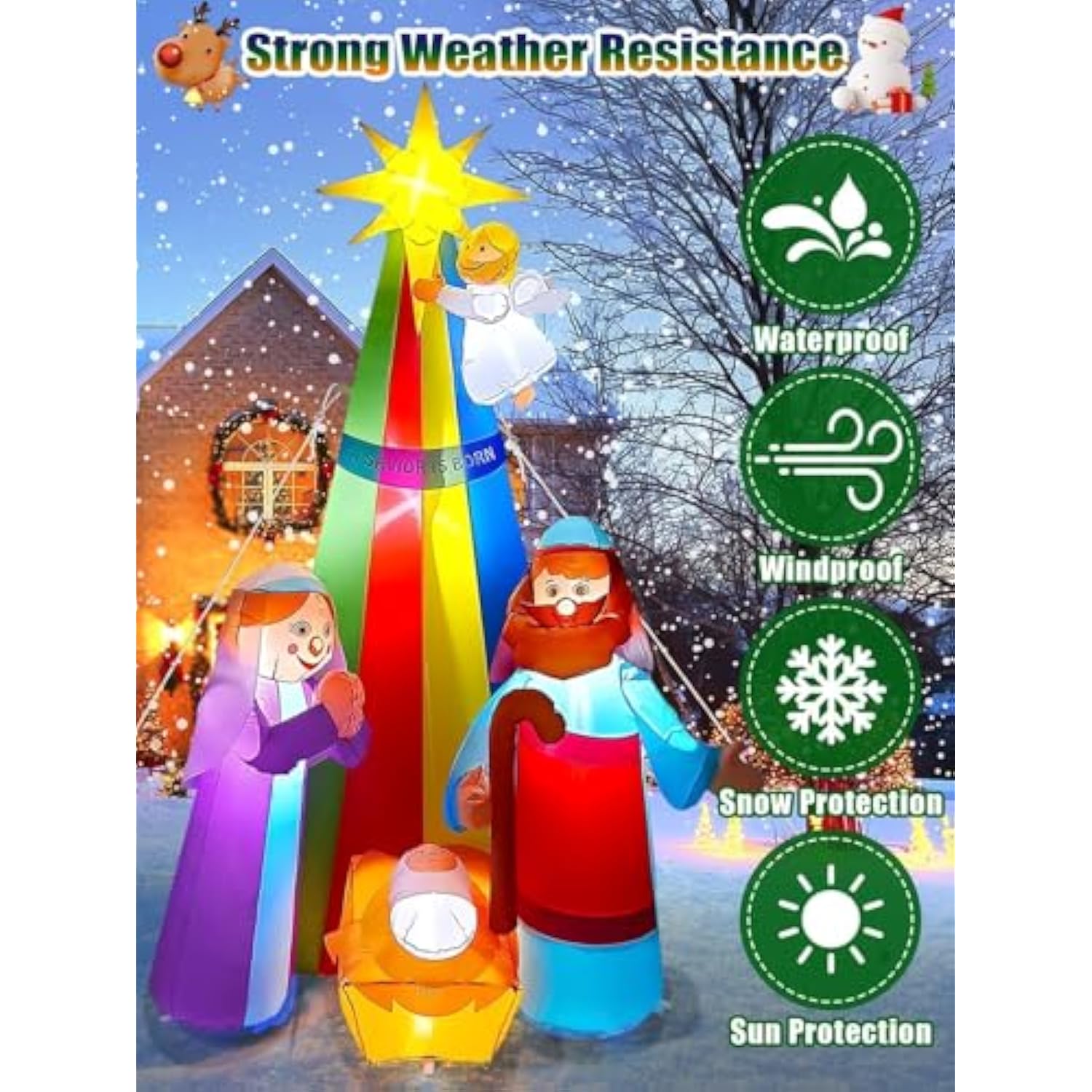 7Ft Christmas Inflatable Nativity Scene Decoration, Lighted Outdoor Nativity Scene With Star Of Bethlehem Blow Up Yard D