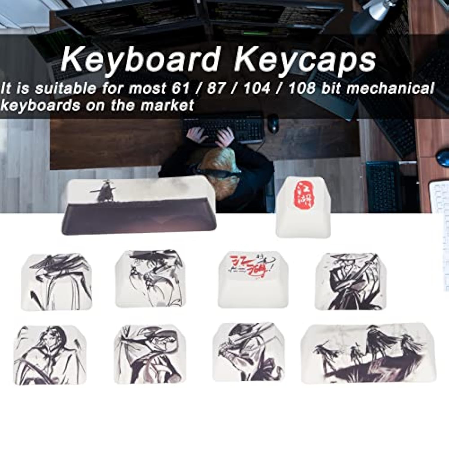 Keyboard Keycaps, Custom Keycap 10 Keys Sublimation Process Ink Martial Arts W