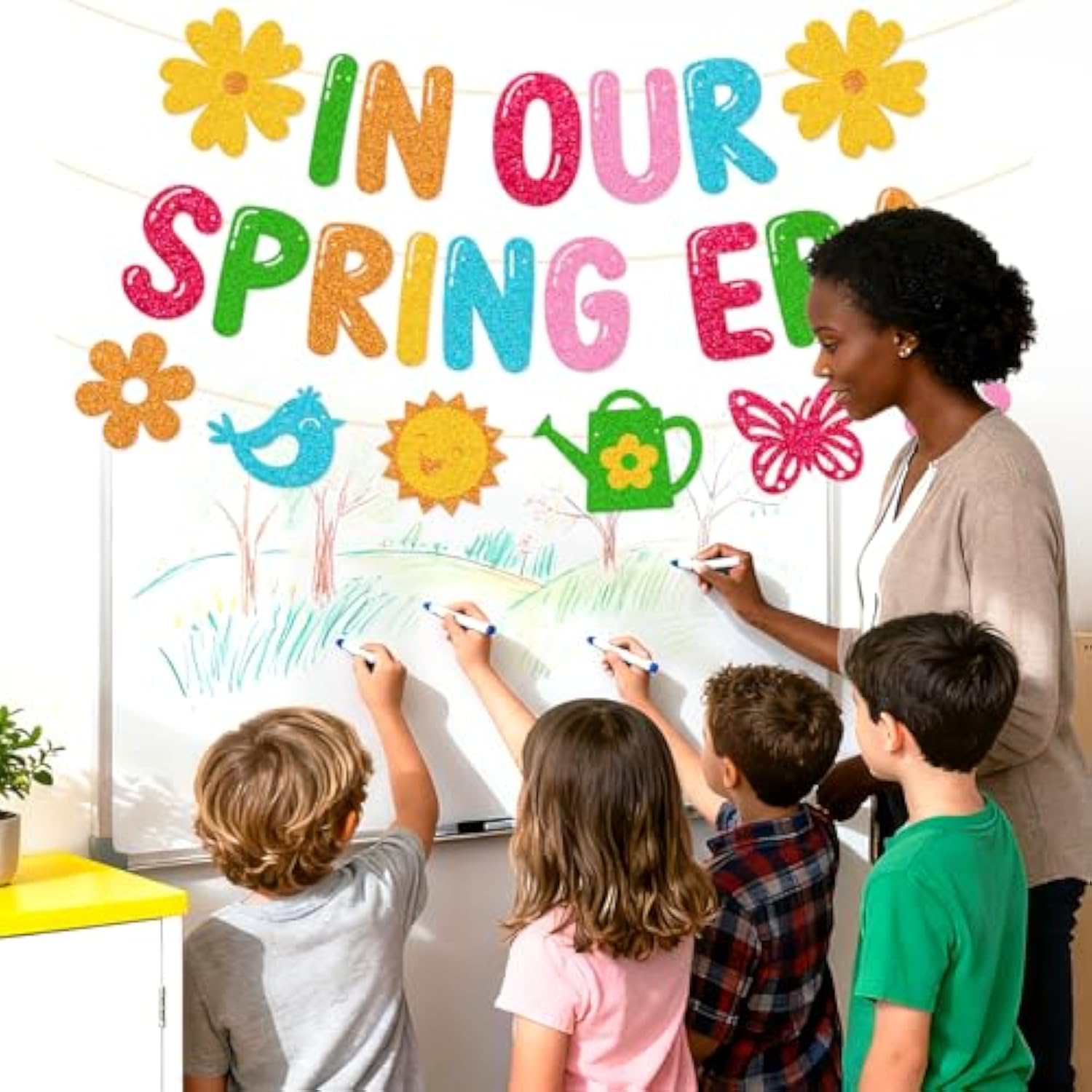 In Our Spring Era Banner School Classroom Spring Party Decorations For Student Children Celebrating Happy Spring Party Supplies