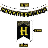 10 Ft Glitter Happy New Year Banner 2026 Pre-Strung Backdrop for Party Decor