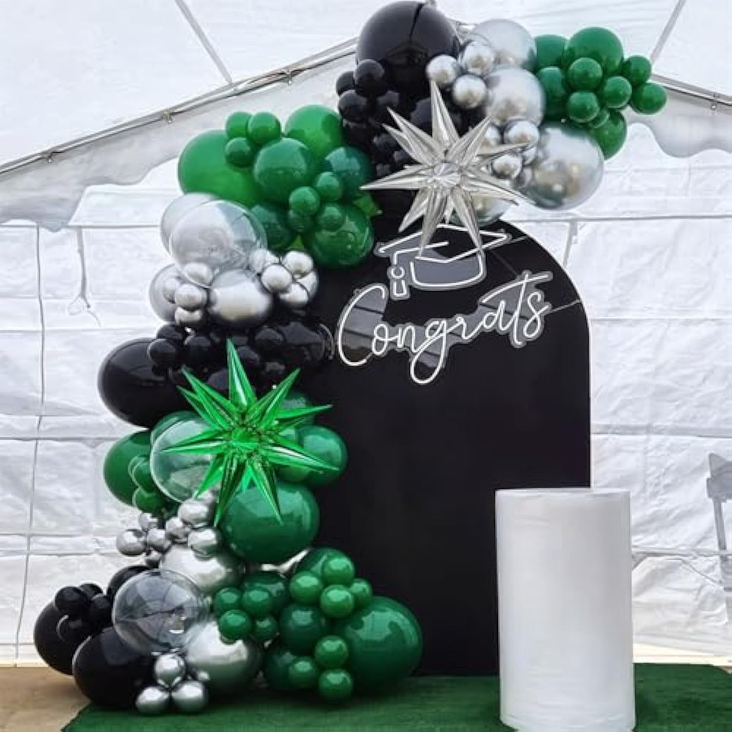 105pcs Black, Green & Silver Balloon Arch Kit with Star Balloons for Party Decor