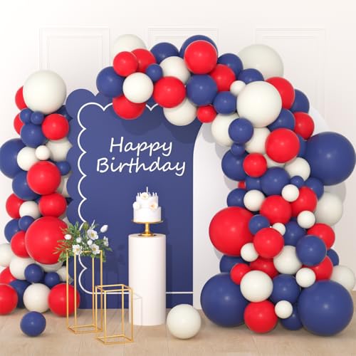Navy Blue Red Balloon Garland Arch Kit - Sand White Balloons Navy Dark Blue and Red Balloons for Birthday Baby Shower Independence Day Wedding Retirement Party Decorations