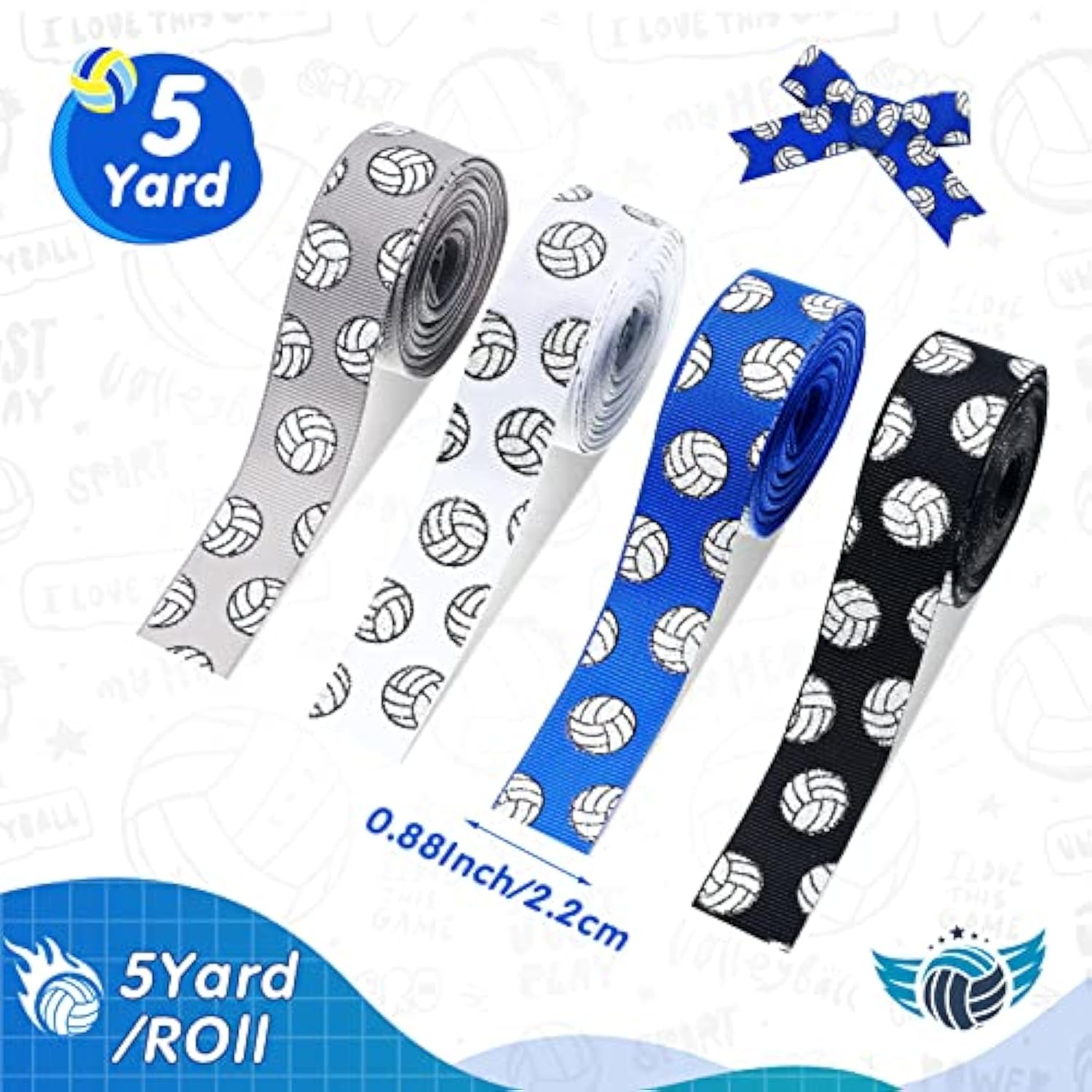 4 Rolls 20 Yards Volleyball Ribbons Glitter Volleyball Decorations Spo
