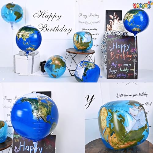 6 Pcs Globe Earth Balloons, 22 Inch Big World Map Foil Balloons, Planet Large Round Sphere Balloon for Travel Adventure Earth Day Birthday Party Decorations