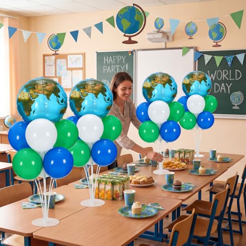 4 Set 40'' Globe Balloon Stands Kit for Table, Earth Balloons