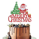 Merry Christmas Cake Topper with Santa and Tree for Holiday Party Decor