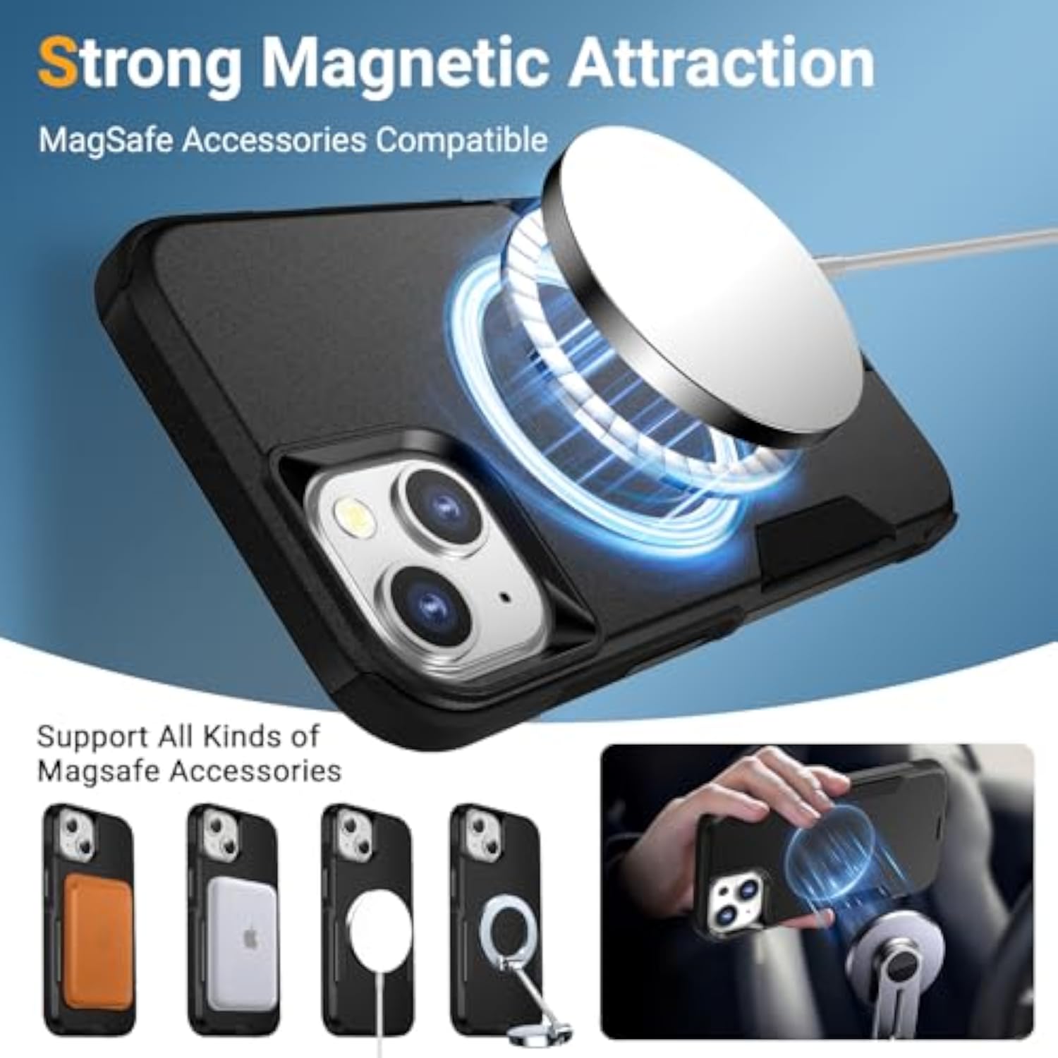 Heavy Duty Rugged Dual-Layer Black Case for iPhone 13, 14, and 15