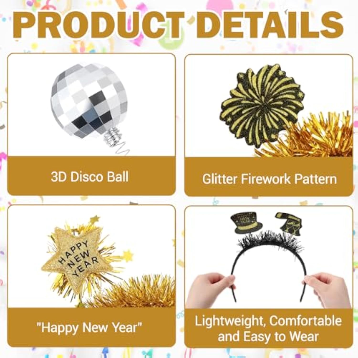 12pcs Happy New Year Glitter Headbands 2026 Party Favors & Photo Props