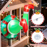 4Ft Christmas Inflatable Outdoor Window Decorations, Christmas Green Big Monster Broke In From Window Stuck In Wreath, B