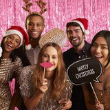 Pink tinsel foil fringe curtain set for birthday and themed party decor