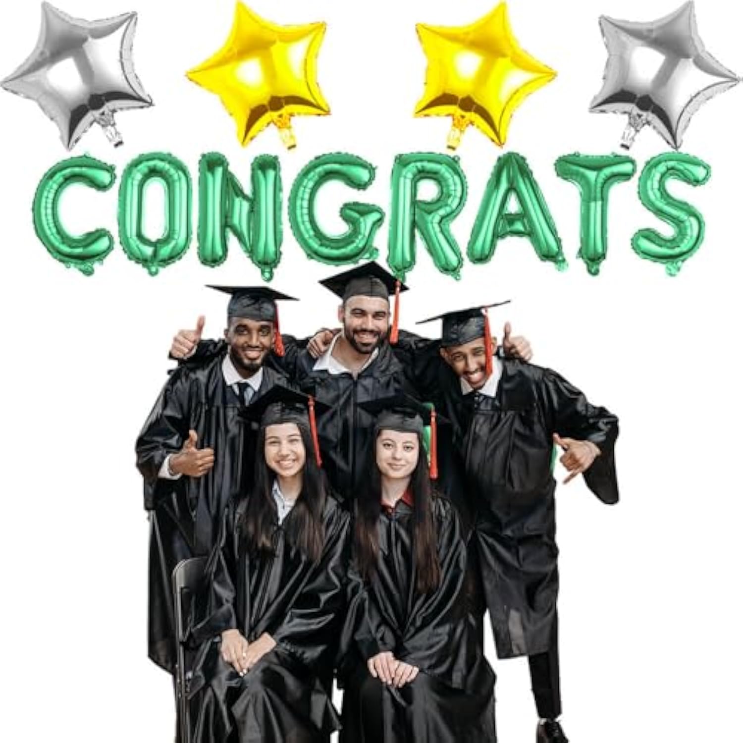 Congrats Grad Green Foil Balloons Star Letters for Graduation Retirement Party