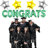 Congrats Grad Green Foil Balloons Star Letters for Graduation Retirement Party