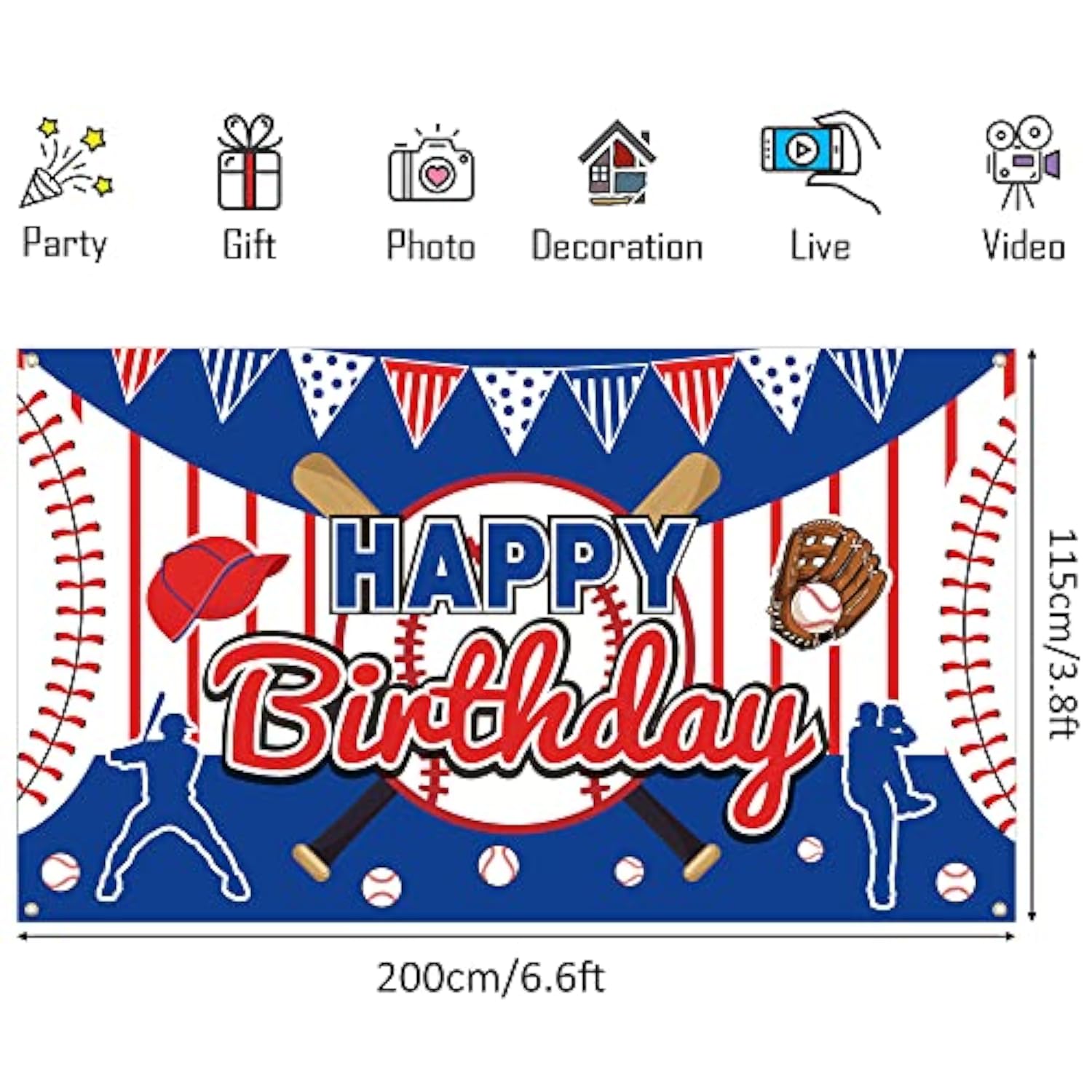 Baseball Happy Birthday Backdrop Banner Baseball Sports Themed Party Supplies Backdrop Large Baseball Birthday Party Decorations Wall Hanging Photo Booth Decor For Kids Boys Teenager, 75 X 45 Inch