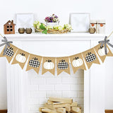 Plaid Pumpkin Burlap Banner Buffalo Check Fall Banner Jute White Pumpkins Bunting Garland Autumn Harvest Bunting Flag Thanksgiving Party Banner For Home Wall Mantel Fireplace Farmhouse Decor
